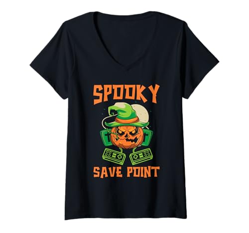 Damen Happy Halloween Gamer Videospielspieler Trick Or Treat T-Shirt mit V-Ausschnitt Damen Happy Halloween Gamer Videospielspieler Trick Or Treat T-Shirt mit V-Ausschnitt von Happy Halloween Gamer Trick Or Treat Video Game