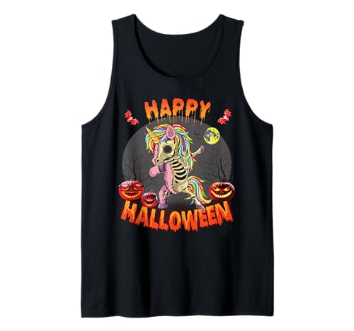 Dab Skelett Einhorn Halloween Kostüm Kinder Unicorn Zombie Tank Top von Happy Halloween Kostüm Mädchen & Damen Einhorn