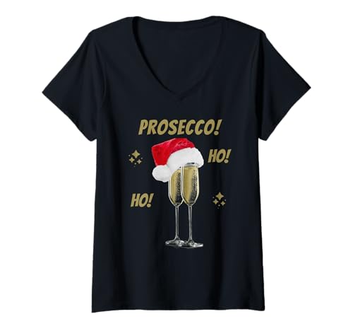 Happy Holidays Christmas Xmas Eve Day Party Damen Süßes Weihnachts-Kostüm Prosecco Ho Ho Xmas Party Kostüm Damen T-Shirt mit V-Ausschnitt Schwarz Small Happy Holidays Christmas Xmas Eve Day Party Damen Süßes Weihnachts-Kostüm Prosecco Ho Ho Xmas Party Kostüm Damen T-Shirt mit V-Ausschnitt Schwarz Small von Happy Holidays Christmas Xmas Eve Day Party Adult