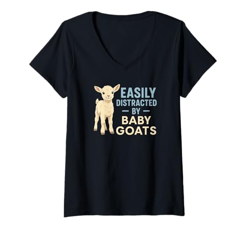 Damen Leicht abgelenkt von Babyziegen - niedliches Bauernhoftier T-Shirt mit V-Ausschnitt Damen Leicht abgelenkt von Babyziegen - niedliches Bauernhoftier T-Shirt mit V-Ausschnitt von Happy Hoof Designs