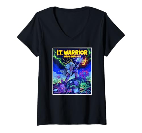 Damen I.T. Warrior PC Tech Hero Comicbuch-Stil Computerspieler T-Shirt mit V-Ausschnitt Damen I.T. Warrior PC Tech Hero Comicbuch-Stil Computerspieler T-Shirt mit V-Ausschnitt von Happy I.T. Cyber PC Computer Designs