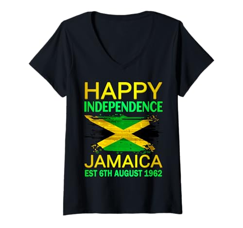 Damen Happy Independence Jamaika Est 6. August 1962, Jamaikanisch T-Shirt mit V-Ausschnitt Damen Happy Independence Jamaika Est 6. August 1962, Jamaikanisch T-Shirt mit V-Ausschnitt von Happy Independence Jamaica Est 6th August 1962 Tee