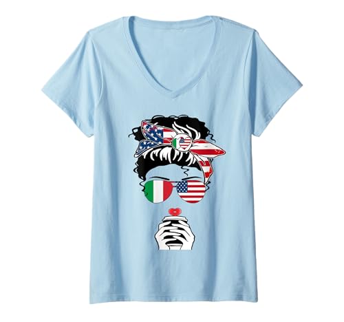 Damen Italienische amerikanische Kaffeetasse Mama Mädchen Schwester Tante Italien USA Flagge T-Shirt mit V-Ausschnitt Damen Italienische amerikanische Kaffeetasse Mama Mädchen Schwester Tante Italien USA Flagge T-Shirt mit V-Ausschnitt von Happy Italian-American Heritage And Culture Month