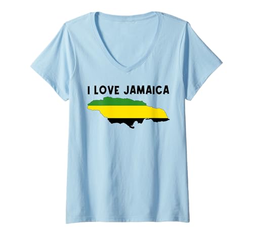 Damen Ich Liebe Jamaica Hello Jamaica Map Flag Stolzer jamaikanischer Papa Mama T-Shirt mit V-Ausschnitt Damen Ich Liebe Jamaica Hello Jamaica Map Flag Stolzer jamaikanischer Papa Mama T-Shirt mit V-Ausschnitt von Happy Jamaica Independence Day Proud Jamaican