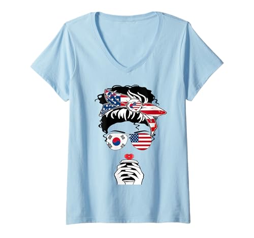 Damen Koreanische amerikanische Kaffeetasse Mama Mädchen Schwester Tante Korea USA Flagge T-Shirt mit V-Ausschnitt Damen Koreanische amerikanische Kaffeetasse Mama Mädchen Schwester Tante Korea USA Flagge T-Shirt mit V-Ausschnitt von Happy Korean American Day Korean American Pride