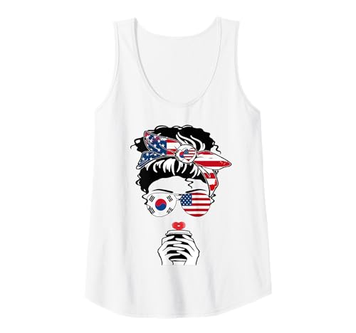 Damen Koreanische amerikanische Kaffeetasse Mama Mädchen Schwester Tante Korea USA Flagge Tank Top Damen Koreanische amerikanische Kaffeetasse Mama Mädchen Schwester Tante Korea USA Flagge Tank Top von Happy Korean American Day Korean American Pride