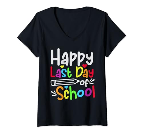 Damen Alles Gute zum letzten Schultag für Lehrer und Schüler, Kinder und Erwachsene T-Shirt mit V-Ausschnitt Damen Alles Gute zum letzten Schultag für Lehrer und Schüler, Kinder und Erwachsene T-Shirt mit V-Ausschnitt von Happy Last Day Of School