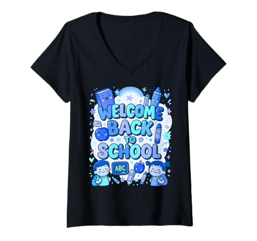 Damen Willkommen zurück in die Schule, lustiges Design für jedes Alter T-Shirt mit V-Ausschnitt Damen Willkommen zurück in die Schule, lustiges Design für jedes Alter T-Shirt mit V-Ausschnitt von Happy Learning Vibes