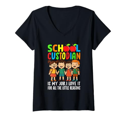 Damen Buntes Schulkustodian-Kinder-Design T-Shirt mit V-Ausschnitt Damen Buntes Schulkustodian-Kinder-Design T-Shirt mit V-Ausschnitt von Happy Learning