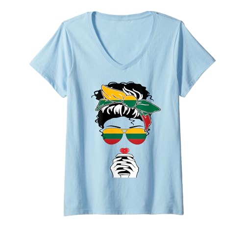 Damen Coole litauische Kaffeetasse Mama Mama Mädchen Tante Schwester Litauen Flagge T-Shirt mit V-Ausschnitt Damen Coole litauische Kaffeetasse Mama Mama Mädchen Tante Schwester Litauen Flagge T-Shirt mit V-Ausschnitt von Happy Lithuania Independence Restoration Day