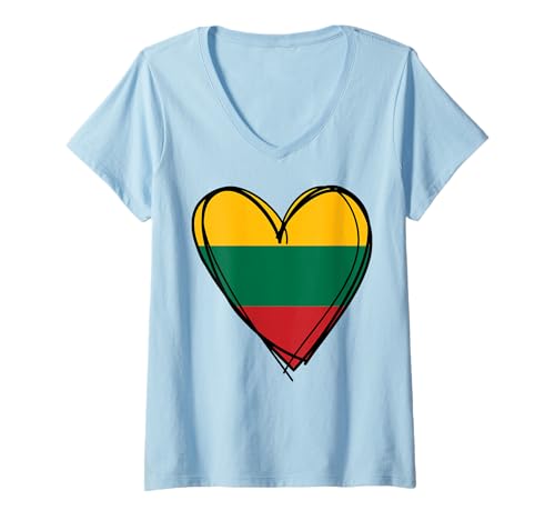 Damen Stolzer litauischer Junge Mädchen Tante Papa Mama Litauen Flagge Herz T-Shirt mit V-Ausschnitt Damen Stolzer litauischer Junge Mädchen Tante Papa Mama Litauen Flagge Herz T-Shirt mit V-Ausschnitt von Happy Lithuania Independence Restoration Day