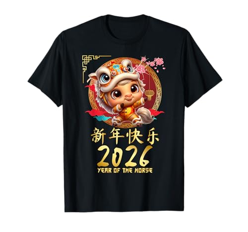 Jahr des Pferdes 2026 Niedliches chinesisches Mondneujahr 2026 Kinder T-Shirt von Happy Lunar New Year Of The Horse 2026 Chinese Tee