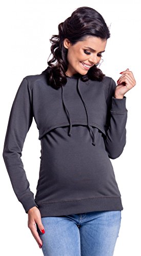 HAPPY MAMA Boutique Damen Umstands Still Jersey Sweatshirt Hoodie 272 (Graphit, 38, M) von HAPPY MAMA