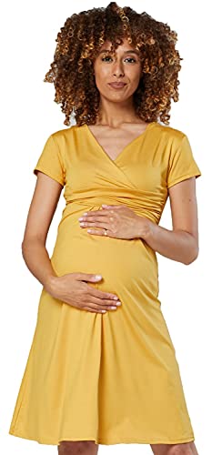 HAPPY MAMA Boutique Damen Viskosejersey Umstandskleid Schwangerschafts Kleid Kurzarm 108p (Mustard, 42, XL) von HAPPY MAMA