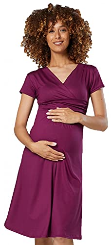 HAPPY MAMA Boutique Damen Viskosejersey Umstandskleid Schwangerschafts Kleid Kurzarm 108p (Pflaume, 38, M) von HAPPY MAMA