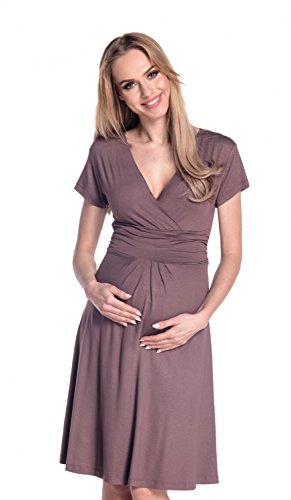 HAPPY MAMA Boutique Damen Viskosejersey Umstandskleid Schwangerschafts Kleid Kurzarm 108p (Cappuccino, 42, XL) von HAPPY MAMA