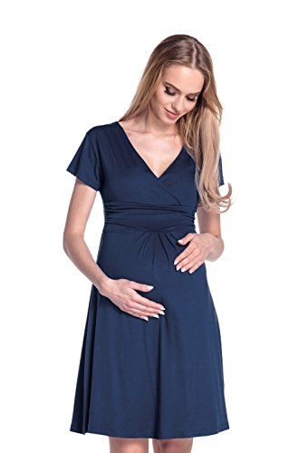 HAPPY MAMA Boutique Damen Viskosejersey Umstandskleid Schwangerschafts Kleid Kurzarm 108p (Marine, 44, 2XL) von HAPPY MAMA