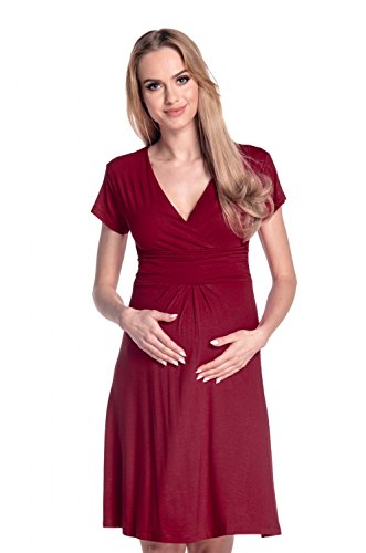 HAPPY MAMA Boutique Damen Viskosejersey Umstandskleid Schwangerschafts Kleid Kurzarm 108p (Purpur, 36, S) von HAPPY MAMA