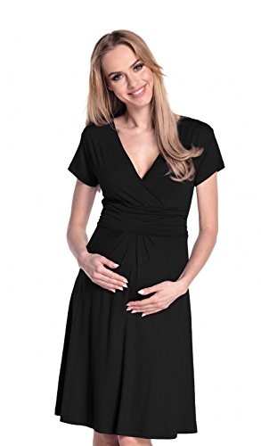 HAPPY MAMA Boutique Damen Viskosejersey Umstandskleid Schwangerschafts Kleid Kurzarm 108p (Schwarz, 36, S) von HAPPY MAMA