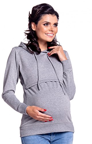 HAPPY MAMA Boutique Damen Umstands Still Jersey Sweatshirt Hoodie 272 (Grau Melange, 40, L) von HAPPY MAMA