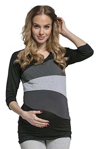 HAPPY MAMA. Damen Still Umstands-Top Lagendesign Farbblock-Design 3/4 Ärmel 217p (Graphit Melange, 44, 2XL) von HAPPY MAMA