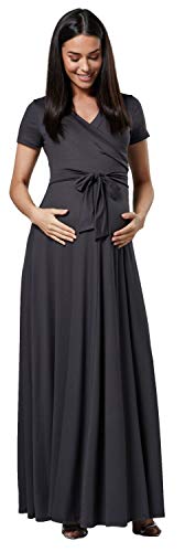 HAPPY MAMA. Damen 2in1 Umstands gerafften Stillkleid Maxikleid Kurz Ärmel.599p (Graphit, 36, S) von HAPPY MAMA