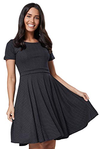 HAPPY MAMA. Damen Umstands Stillkleid Midi Schaukel Kleid Kurzarm.084p (Schwarz mit Punkten, 36, S) von HAPPY MAMA