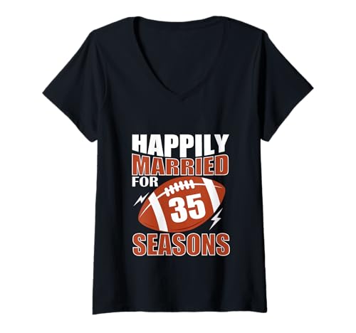 Damen 35 Staffeln lang glücklich verheiratet 35. Hochzeitstag T-Shirt mit V-Ausschnitt Damen 35 Staffeln lang glücklich verheiratet 35. Hochzeitstag T-Shirt mit V-Ausschnitt von Happy Married Wedding Anniversary Football Couple