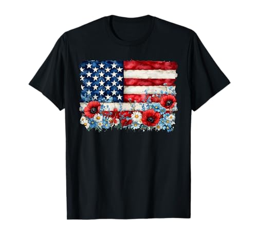 Retro Blume Amerikanische Flagge Frauen 4. Juli Patriotisch T-Shirt Retro Blume Amerikanische Flagge Frauen 4. Juli Patriotisch T-Shirt von Happy Memorial Day 4th Fourth Of July For Women