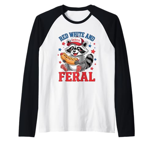 Red White and Feral Funny 4th of Juli Humor Kids America Raglan Red White and Feral Funny 4th of Juli Humor Kids America Raglan von Happy Memorial Day Raccoon 4th Fourth Of July