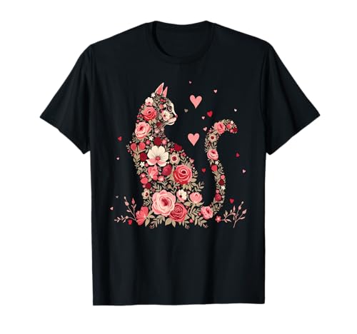Süße Blumen Katze für Katzen Besitzer und Valentinstag Damen T-Shirt Süße Blumen Katze für Katzen Besitzer und Valentinstag Damen T-Shirt von Happy Meowentine's Day Katzen Blumen Floral Frauen