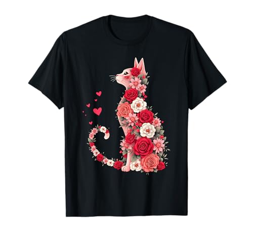 Süße Blumen Katze für Katzen Besitzer und Valentinstag Damen T-Shirt Süße Blumen Katze für Katzen Besitzer und Valentinstag Damen T-Shirt von Happy Meowentine's Day Katzen Blumen Floral Frauen