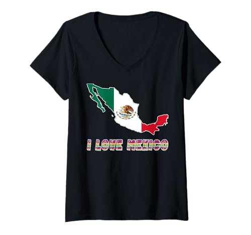 Damen Hello Mexico I Love Mexico Map Flag Stolzer Mexikaner Papa Mama T-Shirt mit V-Ausschnitt von Happy Mexico Independence Day Mexican Pride Tee
