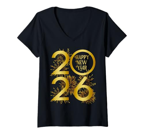 Damen Neues Jahr 2026 Feuerwerk - Frohes neues Jahr 2026 T-Shirt mit V-Ausschnitt Damen Neues Jahr 2026 Feuerwerk - Frohes neues Jahr 2026 T-Shirt mit V-Ausschnitt von Happy New Year 2026 - Family New Year Party