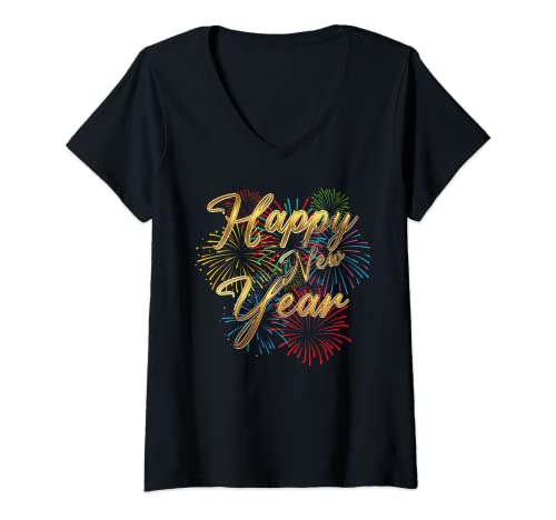 Damen Happy New Year New Years Eve 2023 Frohes neues Jahr T-Shirt mit V-Ausschnitt Damen Happy New Year New Years Eve 2023 Frohes neues Jahr T-Shirt mit V-Ausschnitt von Happy New Year Apparel
