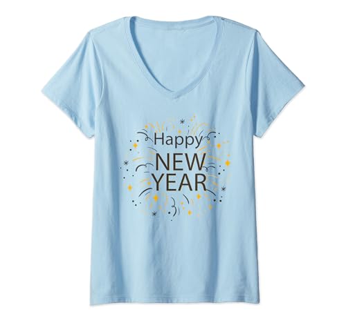 Damen Happy New Year 2021 Sparkles T-Shirt mit V-Ausschnitt von Happy New Year Collection