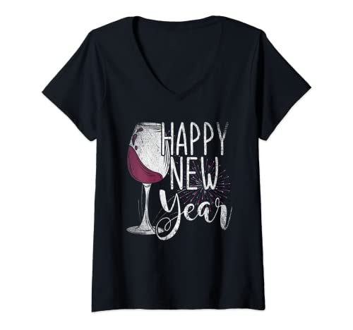 Damen Weinglas für Neujahrsparty, Neujahr, Silvester T-Shirt mit V-Ausschnitt Damen Weinglas für Neujahrsparty, Neujahr, Silvester T-Shirt mit V-Ausschnitt von Happy New Year New Years Eve Gifts