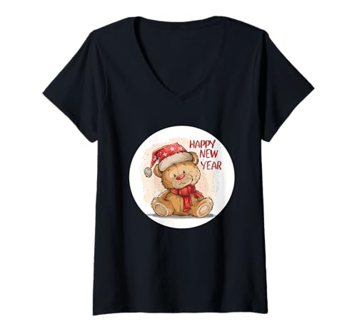 Damen Happy New Year Kuscheliger Teddybär für alle Altersgruppen T-Shirt mit V-Ausschnitt Damen Happy New Year Kuscheliger Teddybär für alle Altersgruppen T-Shirt mit V-Ausschnitt von Happy New Year Teddy Bear