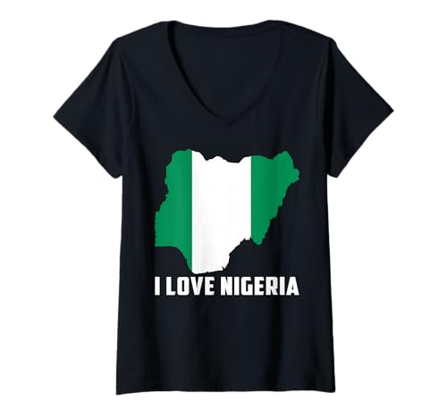 Damen Hello Abuja, ich Liebe Nigeria, Kartenflagge, stolze nigerianische Mama, Papa T-Shirt mit V-Ausschnitt Damen Hello Abuja, ich Liebe Nigeria, Kartenflagge, stolze nigerianische Mama, Papa T-Shirt mit V-Ausschnitt von Happy Nigeria Independence Day I Love Abuja Tee