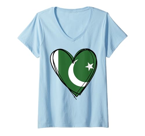 Damen I Love Pakistan Cool Pakistan Flagge Herz Pakistani Mom Pride T-Shirt mit V-Ausschnitt Damen I Love Pakistan Cool Pakistan Flagge Herz Pakistani Mom Pride T-Shirt mit V-Ausschnitt von Happy Pakistan Independence Day I Love Islamabad