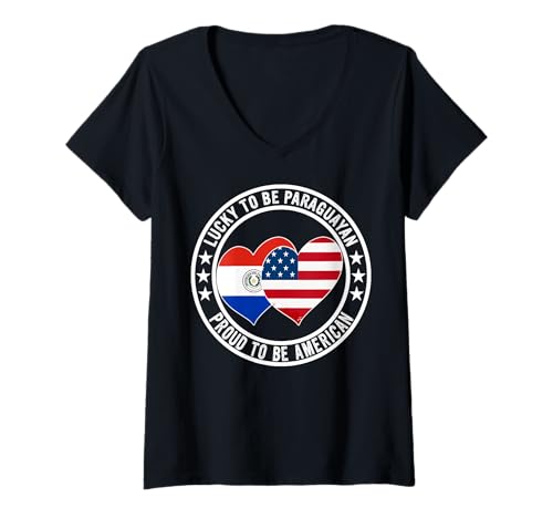 Damen Glücklich, Paraguayer zu sein, stolz darauf, amerikanische Flagge von Paraguay zu sein T-Shirt mit V-Ausschnitt Damen Glücklich, Paraguayer zu sein, stolz darauf, amerikanische Flagge von Paraguay zu sein T-Shirt mit V-Ausschnitt von Happy Paraguayan American Day Flag Heart Graphic