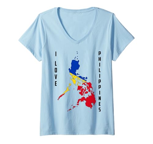 Damen Hallo Manila, ich Liebe die philippinische Landkarte, Flagge, stolze philippinische Mama T-Shirt mit V-Ausschnitt Damen Hallo Manila, ich Liebe die philippinische Landkarte, Flagge, stolze philippinische Mama T-Shirt mit V-Ausschnitt von Happy Philippines Independence Day I Love Manila