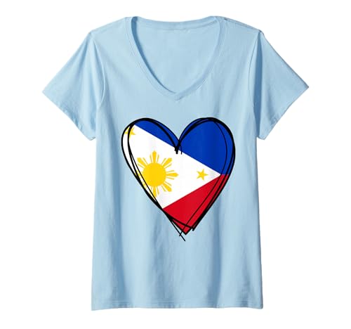 Damen Stolzer philippinischer Junge Mädchen Tante Papa Mama Philippinen Flagge Herz T-Shirt mit V-Ausschnitt Damen Stolzer philippinischer Junge Mädchen Tante Papa Mama Philippinen Flagge Herz T-Shirt mit V-Ausschnitt von Happy Philippines Independence Day I Love Manila