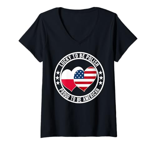 Damen Lucky To Be Polish Proud To Be American Cool Poland USA-Flagge T-Shirt mit V-Ausschnitt Damen Lucky To Be Polish Proud To Be American Cool Poland USA-Flagge T-Shirt mit V-Ausschnitt von Happy Polish American Heritage Month Flag Graphic