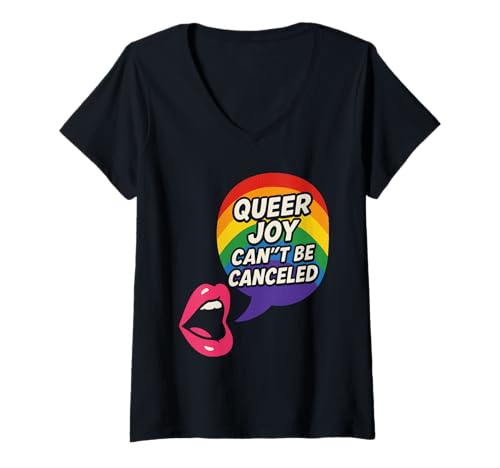 Damen Queer Pride Queer Joy LGBTQ+ Affirmation Trans Pride Protest T-Shirt mit V-Ausschnitt Damen Queer Pride Queer Joy LGBTQ+ Affirmation Trans Pride Protest T-Shirt mit V-Ausschnitt von Happy Pride Revolutionary Queer LGBTQ+ Joy Slogan