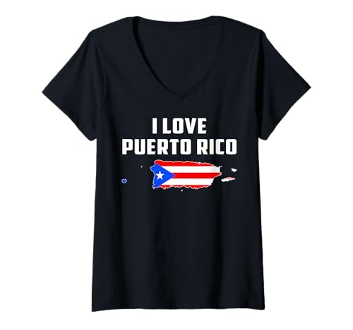 Damen I Love San Juan Puerto Rico Karte Flagge Stolz Puerto Rican Mama T-Shirt mit V-Ausschnitt Damen I Love San Juan Puerto Rico Karte Flagge Stolz Puerto Rican Mama T-Shirt mit V-Ausschnitt von Happy Puerto Rico Independence Proud Puerto Rican
