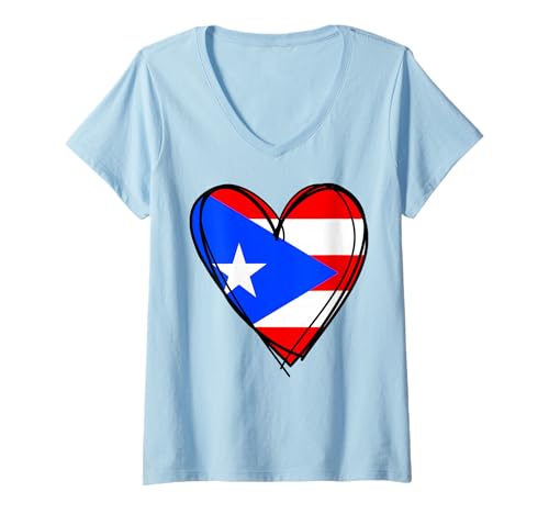 Damen Stolzes Herz mit puertoricanischer Flagge für Jungen, Mädchen, Tante und Papa, Flagge von Puerto Rico T-Shirt mit V-Ausschnitt Damen Stolzes Herz mit puertoricanischer Flagge für Jungen, Mädchen, Tante und Papa, Flagge von Puerto Rico T-Shirt mit V-Ausschnitt von Happy Puerto Rico Independence Proud Puerto Rican