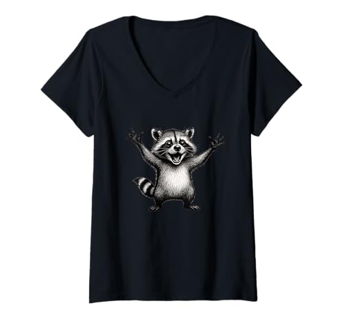 Damen Happy Racoon Lustiger Kleiner Waschbär Baby Lachender Racoon T-Shirt mit V-Ausschnitt von Happy Racoon Makes Happy Cute Little Baby Racoon