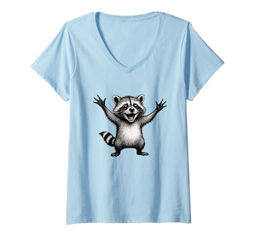 Damen Happy Racoon Lustiger Kleiner Waschbär Baby Lachender Racoon T-Shirt mit V-Ausschnitt von Happy Racoon Makes Happy Cute Little Baby Racoon