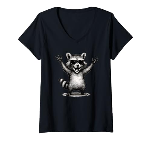 Damen Happy Racoon Lustiger Kleiner Waschbär Baby Lachender Racoon T-Shirt mit V-Ausschnitt von Happy Racoon Makes Happy Cute Little Baby Racoon